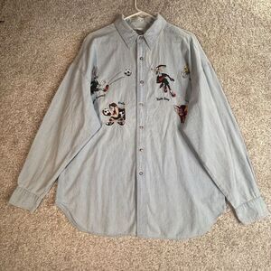 Vintage 90's Acme Looney Tunes Shirt Button Up Men's Size Xl Denim‎ Embroidered